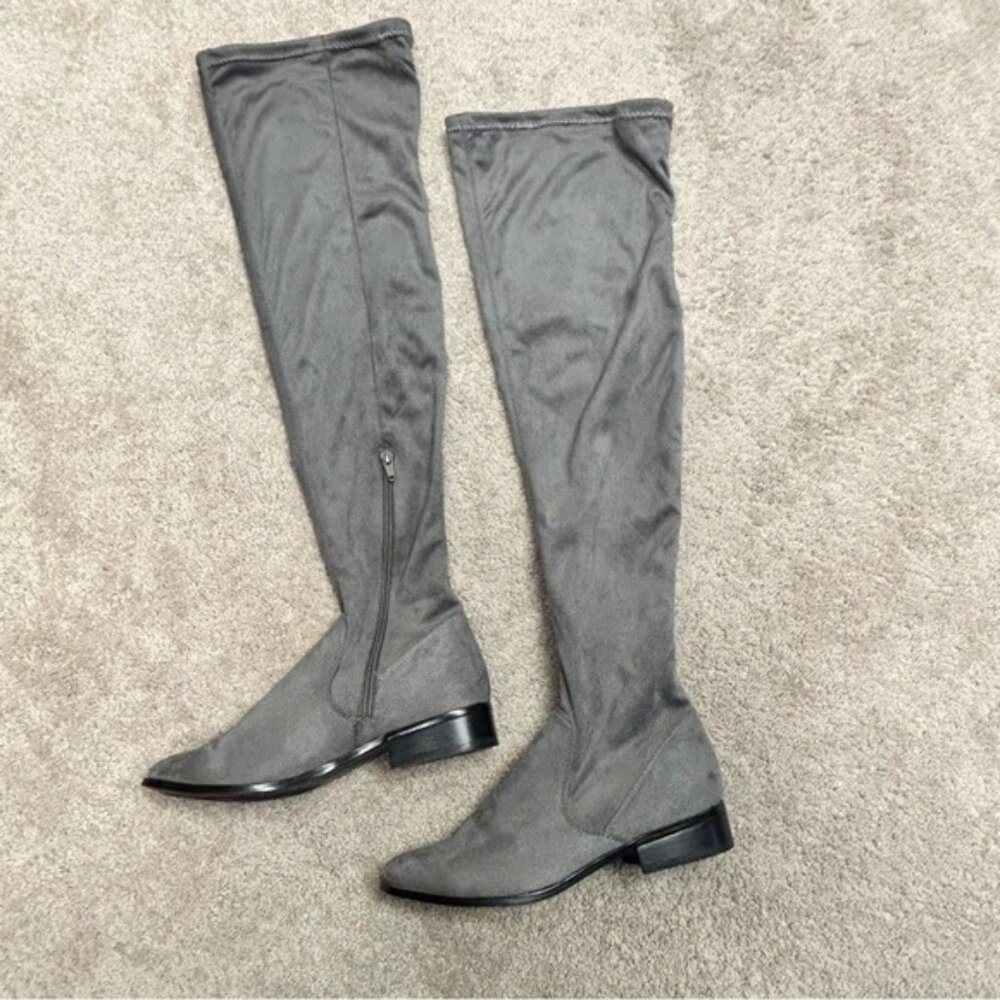 Aldo gray faux suede knee high over the knee flat boots Sz 7.5 low heel - Picture 2 of 12